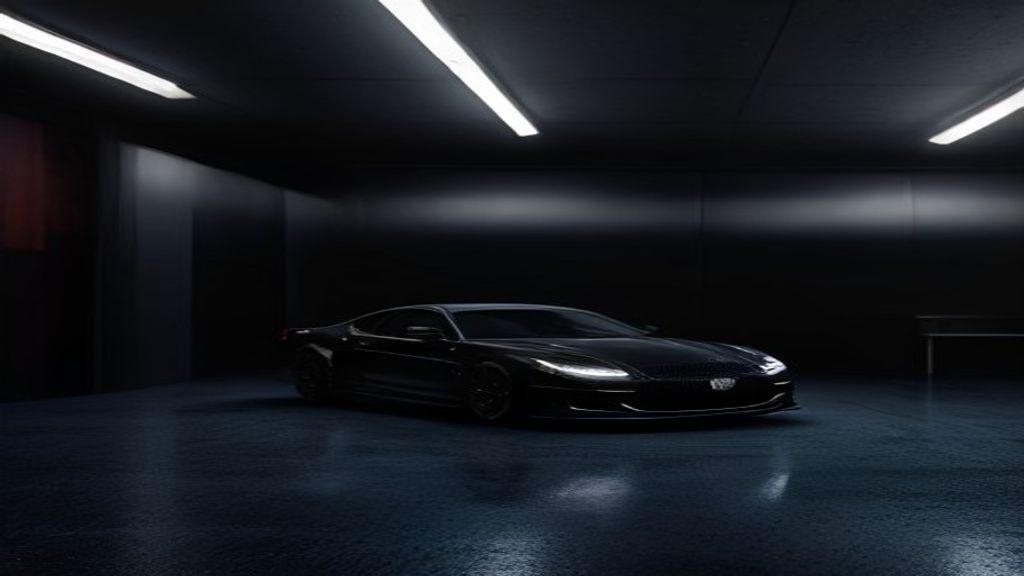 The detailing bay with two black cars under the lights